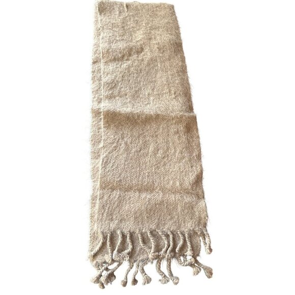 Luxurious Brown Beige Mohair Wool Scarf With Fringe Tassels - Picture 3 of 3